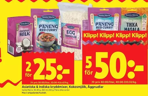 Santa Maria - Asiatiska & Indiska kryddmixer, Kokosmjölk, Äggnudlar