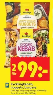Kronfågel - Kycklingkebab, nuggets, burgare