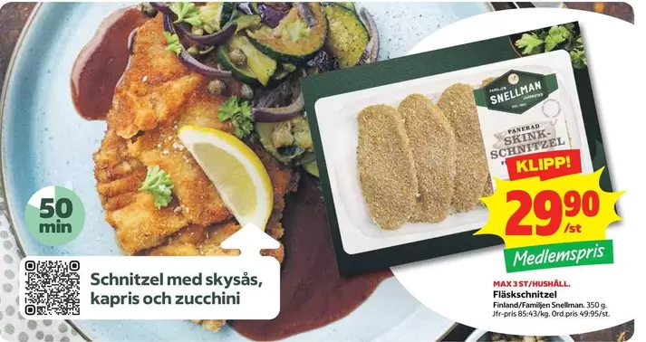Schnitzel med skysås, kapris och zucchini