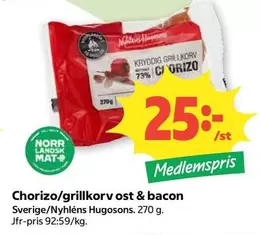 Chorizo/grillkorv ost & bacon