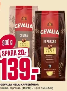 gevalia - HELA KAFFEBÖNOR Crema, espresso.