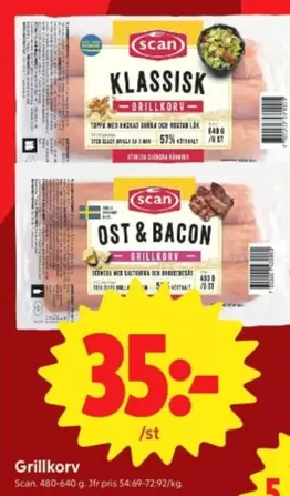 Scan - Grillkorv Klassisk, Grillkorv Ost & Bacon
