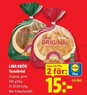 Liba Bröd Tunnbröd Original, grovt