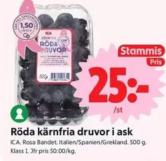 Röda kärnfrö druvor i ask