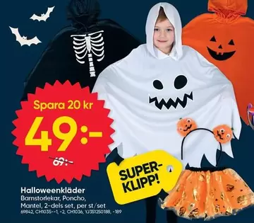 Halloweenkläder Barnstorlekar, Poncho, Mantel, 2-dels set