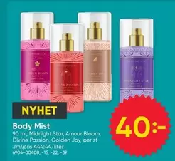 Body Mist 90 ml, Midnight Star, Amour Bloom, Divine Passion, Golden Joy