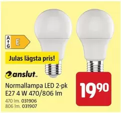 Normallampa LED 2-pk E27 4 W 470/806 lm