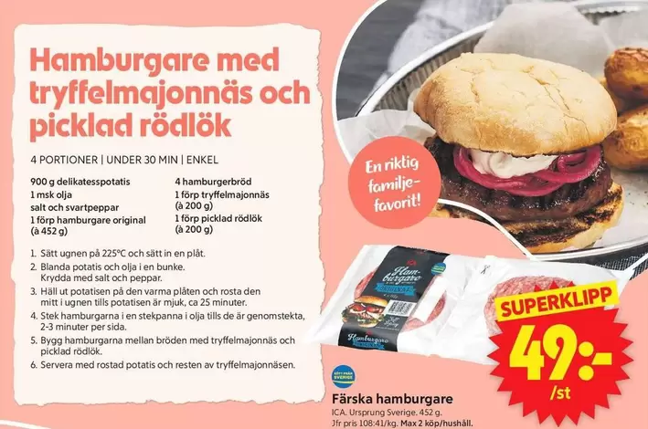 Favorit - Hamburgare med tryffelmajonnäs och picklad rödlök