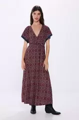 Print knot neckline midi dress
