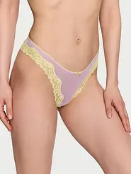 Tease Mesh Lace-Trim High-Leg Thong Panty
