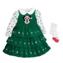 Santa Minnie Mouse Baby Holiday Top, Dress and Tights Set