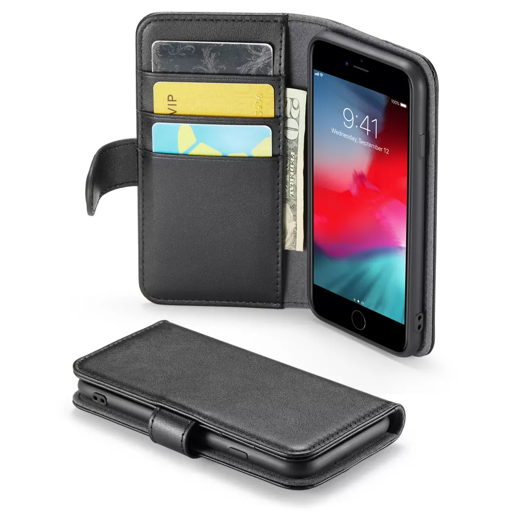 Mobique -iPhone 8 Plånboksfodral i Äkta Läder, svart