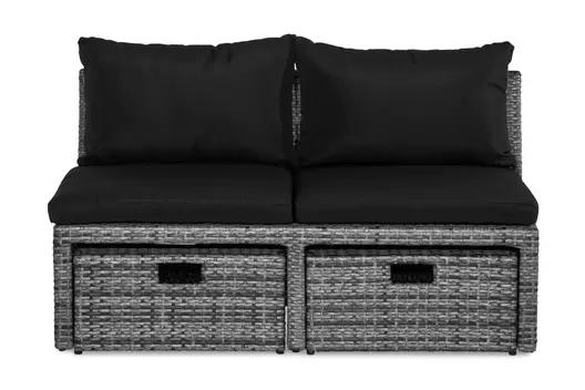 Balkongsoffa Bahamas med Pallar, Grå / Svarta dynor