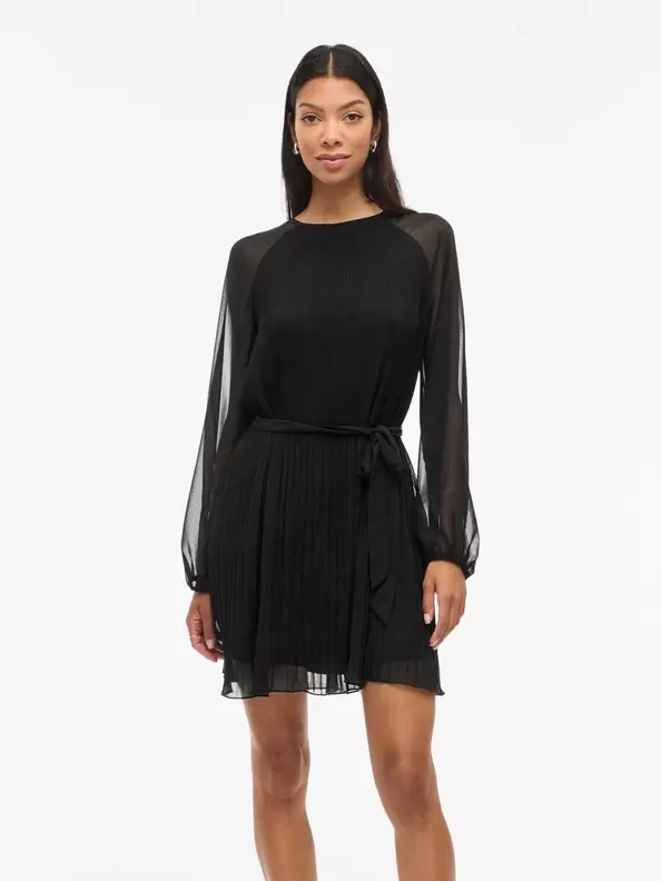 Product carousel image - VIDALIANA LÅNGA ÄRMAR KORT KLÄNNING, Black Beauty | 1