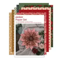 Pappersset julmix 54 dubbelsidigt tryckta ark – julfärger & mönster, A4, 80 g/m²