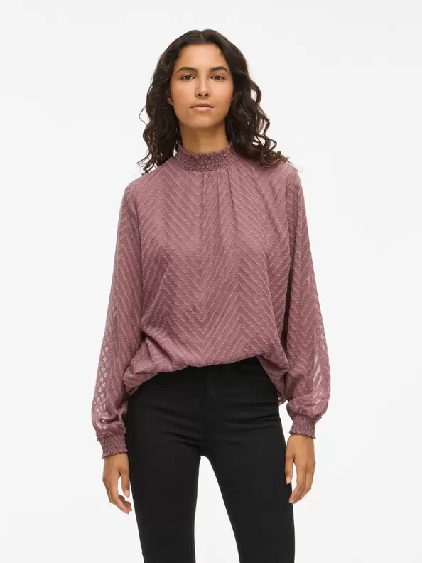 Product carousel image - HÖG HALS LÅNGÄRMAD BLUS, Rose Brown | 1