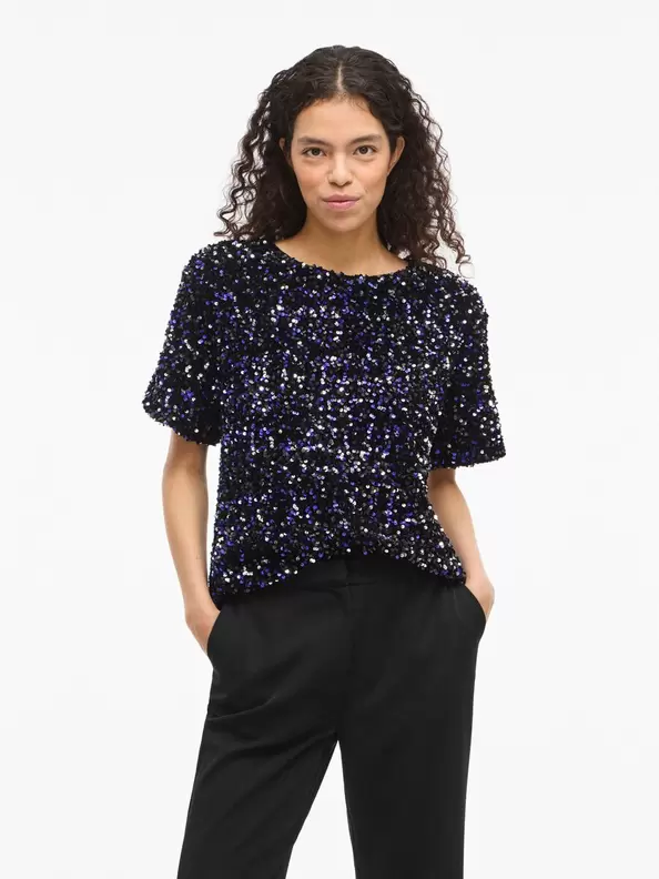 Product carousel image - VIFAITH PALJETT KORTÄRMAD TOPP, Navy Blazer | 1