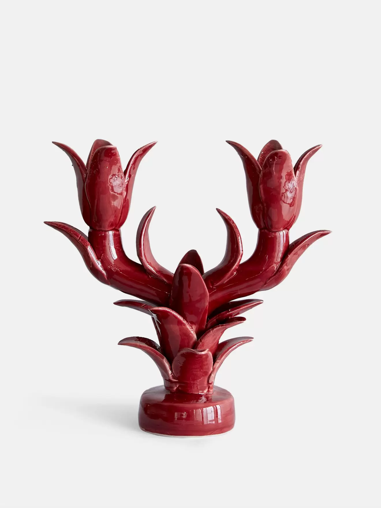 Tulipe Double Candle Holder - Cherry Red