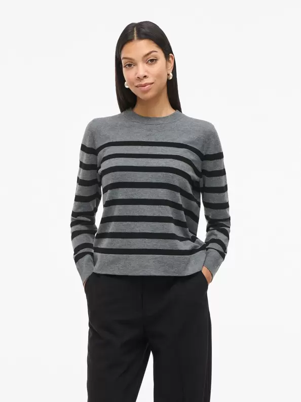 Product carousel image - VIKERRY RUND HALS STICKAD TRÖJA, Medium Grey Melange | 1