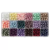 Vaxade glaspärlor, ca 1080 st. i 18 vackert glänsande färger – 3 storlekar, Ø4, 6, och 8 mm