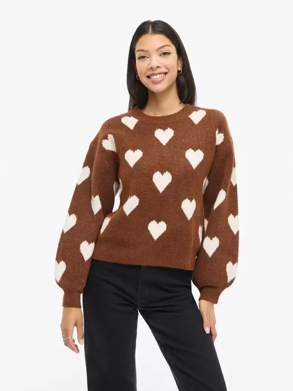 Product carousel image - VILUNA RUND HALS STICKAD TRÖJA, Chocolate Brown | 1