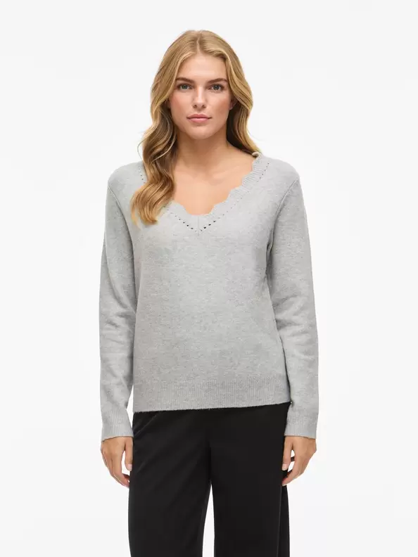 Product carousel image - VINIKOLINA V-RINGNING STICKAD TRÖJA, Light Grey Melange | 1
