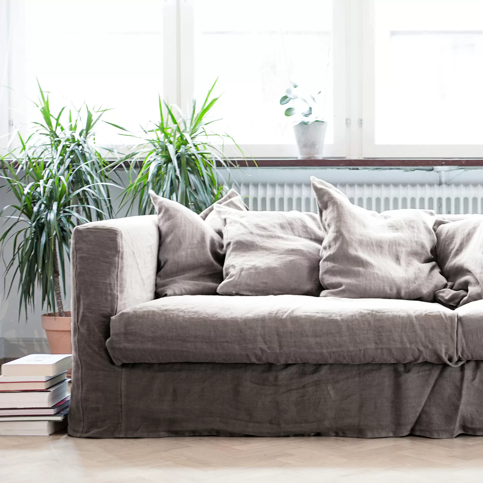 Klädsel Till Le Grand Air 3-sitssoffa Linne Divan Höger, Smokey Granite