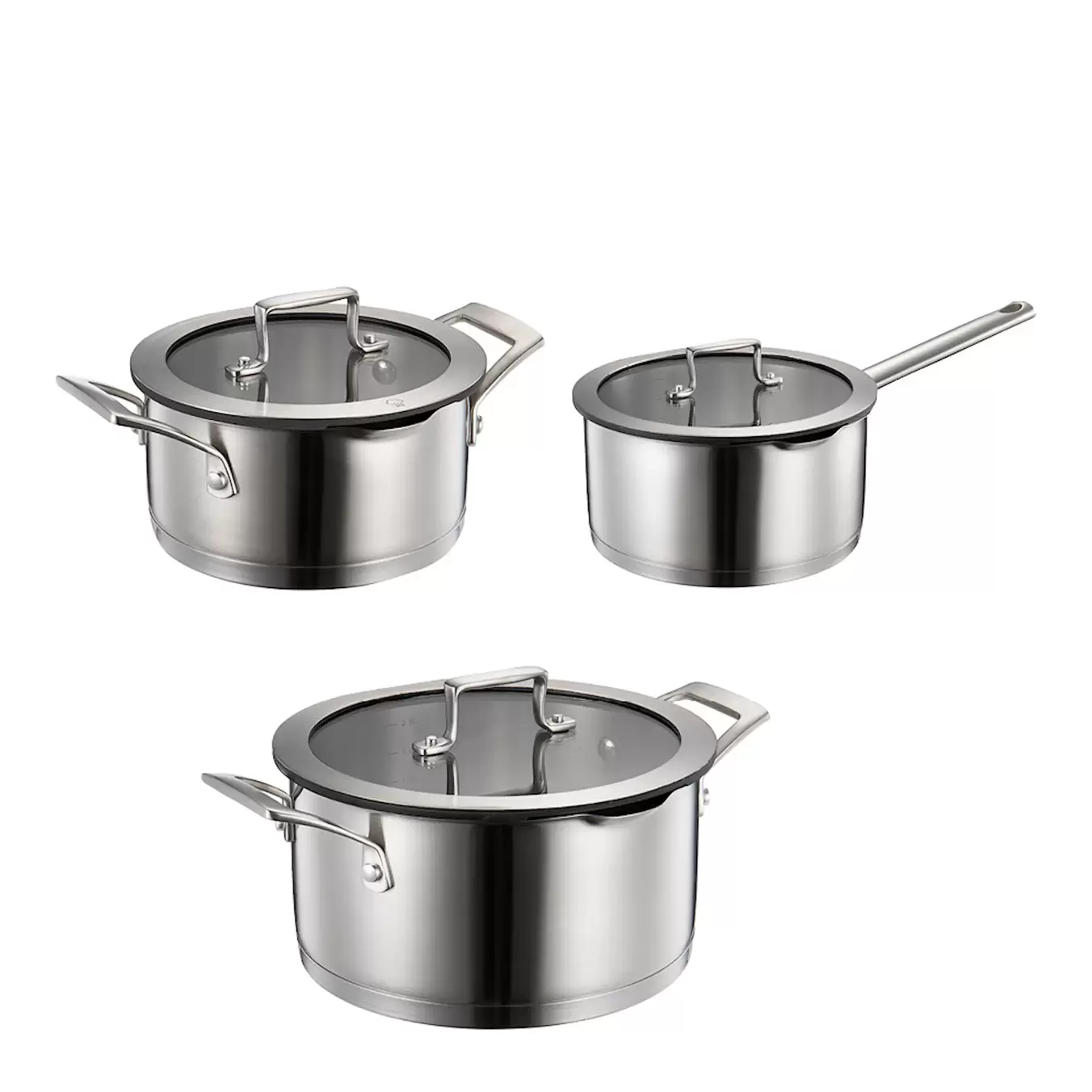 Geo grytset 3 grytor med lock 1,5L/3L/4L borstat stål