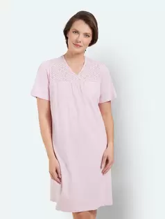 Natkjole - Lys Rosa - Broderie Anglaise