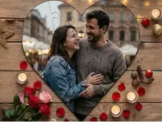 Personligt Fotopussel i Trä - Hjärta