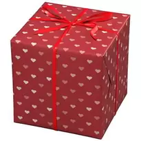 Presentpapper på rulle 10 m × 57 cm – rött papper med små hjärtan