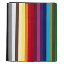 Silkespapper 68 ark à 70×50 cm, basfärger. 17 färger, 4 av var. 14 g/m²