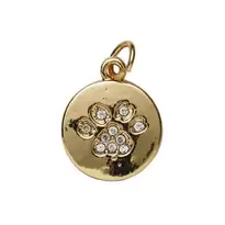 Guldfärgat hänge charm rund bricka med tassavtryck 13×16 mm