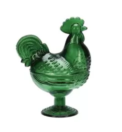 Glasskål på fot - Höna - Grön - 16 x 11 x 22 cm