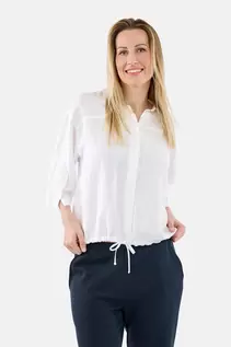 3/4 Ærmet Skjorte - Hvid - Elastik i Taljen