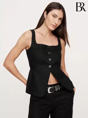 Svart - Banana Republic 100% Linne Square-Neck Longline Väst