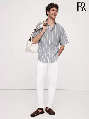 Grå - Banana Republic kortärmad skjorta i lätt bomull med avslappnad passform