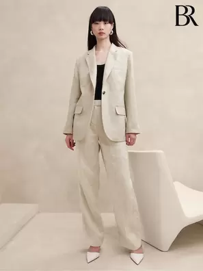 Beige - Banana Republic Lina Avslappnad Linne Kavaj