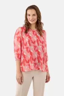 3/4 Ærmet Bluse - Rød Mix - Plisseret