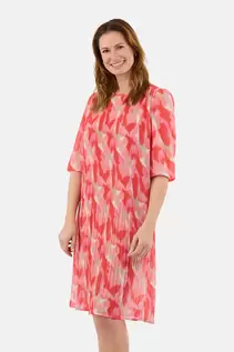 Knælang Kjole - Rød Mix - Plisseret