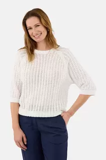 3/4 Ærmet Strik - Råhvid - Hulmønster