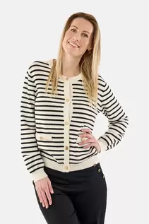 Strik Cardigan - Sort / Råhvid - Stribet