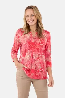 3/4 Ærmet T-shirt - Koral - Grafisk Mønster