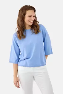 3/4 Ærmet Strik - Lyseblå - Rund Hals