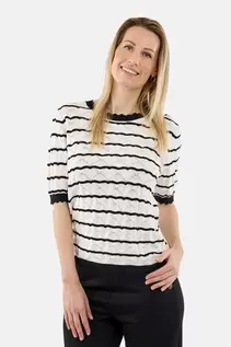 Kortærmet Strik - Creme / Sort - Hulmønster