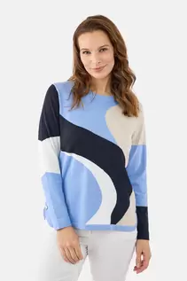 Langærmet Strik - Blå Mix - Grafisk Mønster