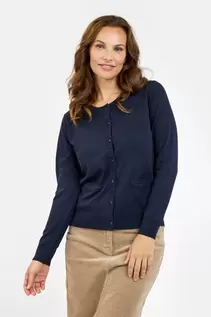 Langærmet Cardigan - Navy - Med Lommer