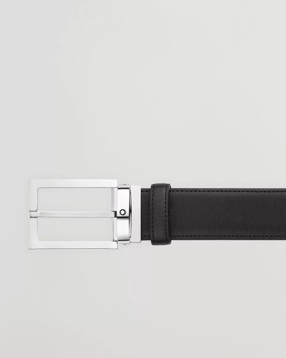 Rectangular 35mm Leather Belt Black