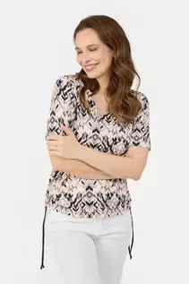 Kortærmet T-shirt - Sand Mix - Snøredetalje