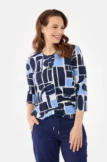 3/4 Ærmet T-shirt - Blå Mix - Mønstret